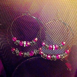 BEBE Purple & Metal Hoop Earrings - NWOT